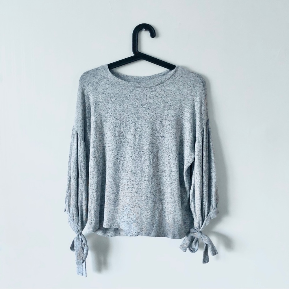 Lucky Brand marled gray puff 7/8 sleeve top xs S read